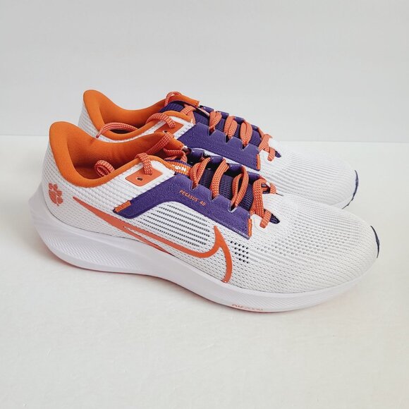 NEW Nike Air Zoom Pegasus 40 Clemson Tigers Shoes DZ5966-100 Size 10 White Oran - Picture 3 of 7